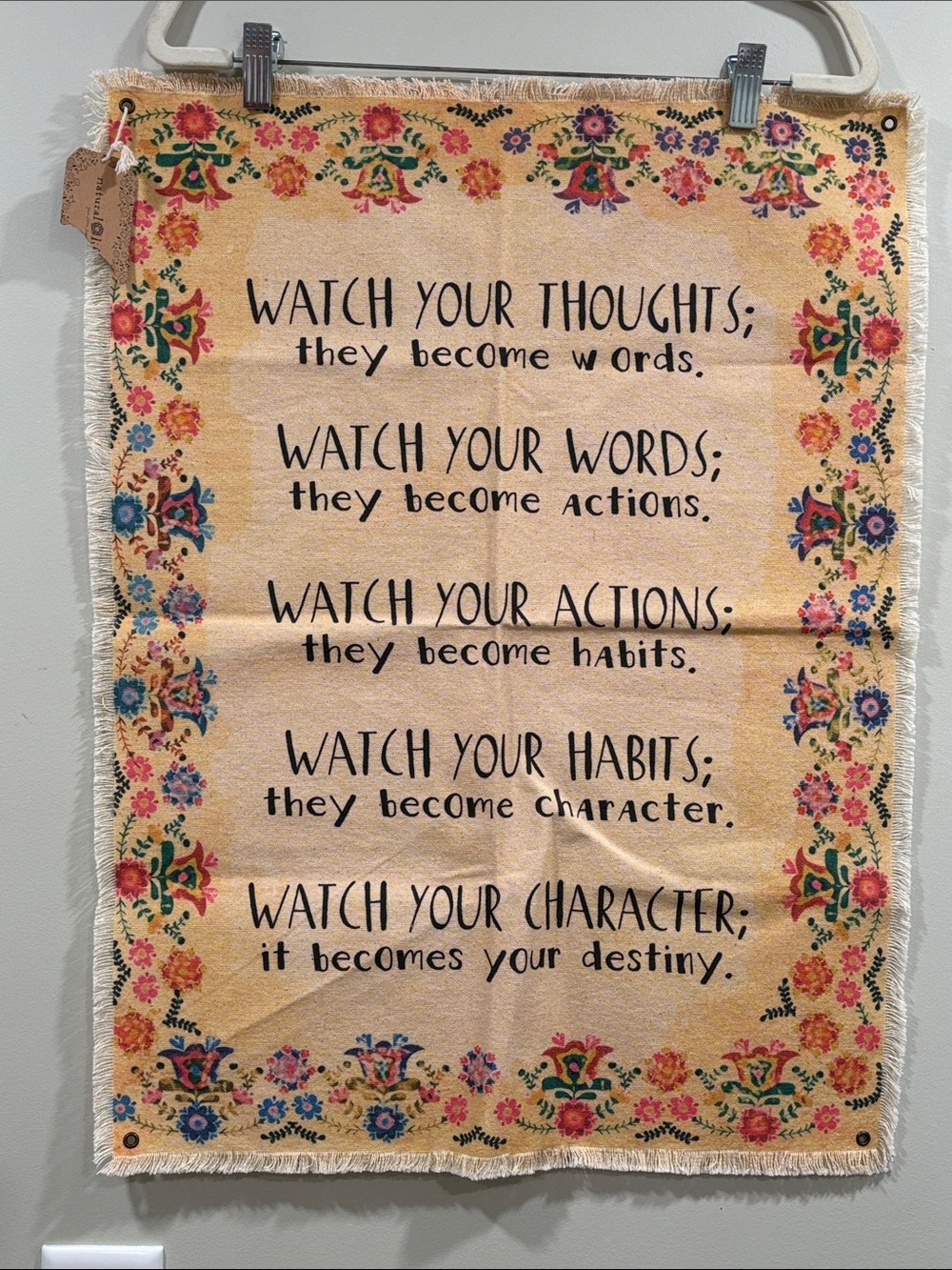 NATURAL LIFE "Watch Your" Inspirational Canvas Wall Hanging with Grommets NWT